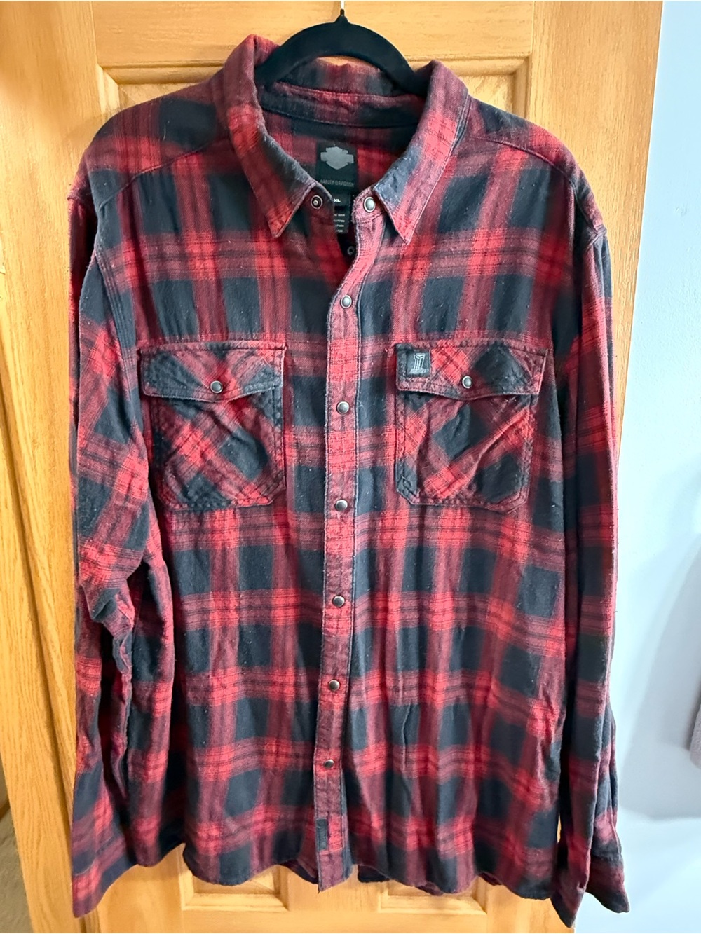 Harley-Davidson Red and Black Plaid Button-Down Shirt